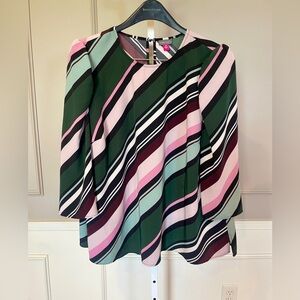 Vince Camuto women's 2XL Windsor Stripe Top Blouse Shirt Green Black Pink Office